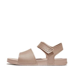 Kids' FitFlop Iqushion Junior Shimmer Ergonomic Back-Strap Sandals Rose Gold | 635QYDMHS