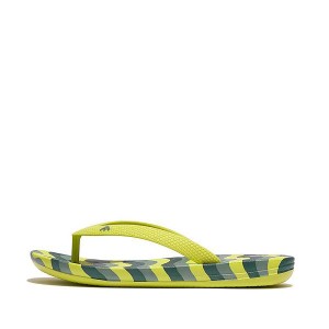 Kids' FitFlop Iqushion Junior Wave Print Ergonomic Flip Flops Light Green | 659LOJFHK