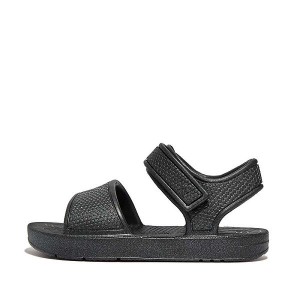 Kids' FitFlop Iqushion Toddler Shimmer Ergonomic Back-Strap Sandals Black | 761IGDTLK