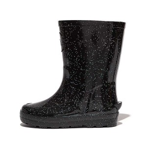 Kids' FitFlop Wonderwelly Toddler Glitter Ergonomic Rain Boots Black | 901VIDUCF