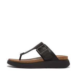 Men's FitFlop Gen-Ff Buckle Leather Toe-Post Sandals Black | 376NSOKHF