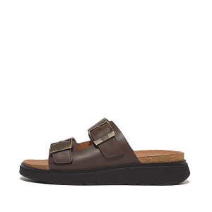 Men's FitFlop Gen-Ff Buckle Two Bar Leather Slides Brown | 681WABGHQ