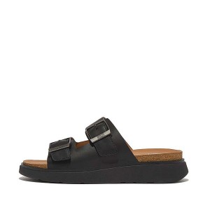 Men's FitFlop Gen-Ff Buckle Two Bar Leather Slides Black | 401KGUNWM