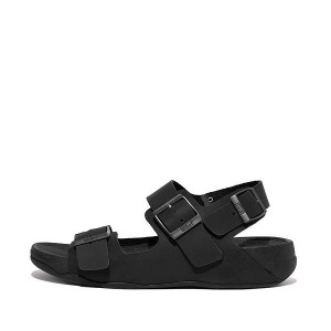 Men's FitFlop Gogh-Moc Buckle Nubuck Sandals Black | 267QVCZYE