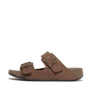 Men's FitFlop Gogh-Moc Buckle Nubuck Slides Brown | 768EXRVKD