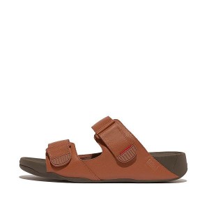 Men's FitFlop Gogh Leather Sandals Dark Brown | 862HPJYOR