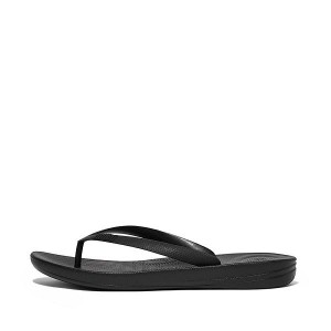 Men's FitFlop Iqushion Ergonomic Flip Flops Black | 583LNJDQV