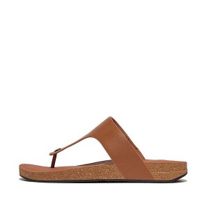 Men's FitFlop Iqushion Leather Toe-Post Sandals Light Brown | 651KYVBCU