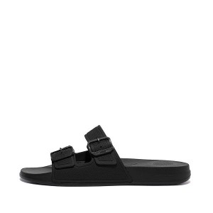 Men's FitFlop Iqushion Two Bar Buckle Slides Black | 601TQXUWG