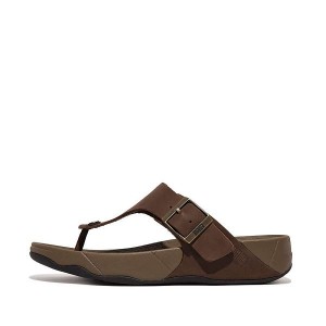 Men's FitFlop Trakk Ii Buckle Nubuck Toe-Posts Sandals Brown | 407XNIHYG