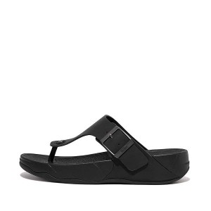 Men's FitFlop Trakk Ii Buckle Nubuck Toe-Posts Sandals Black | 731GBTHEQ