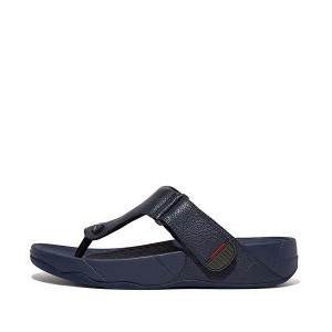 Men's FitFlop Trakk Ii Leather Toe-Post Sandals Navy | 916IDESOT