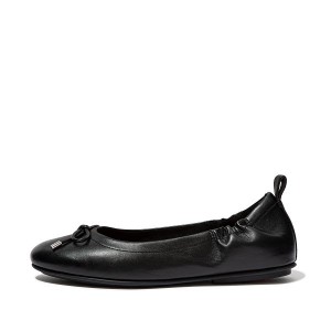 Women's FitFlop Allegro Bow Leather Ballet Flats Black | 901YFKVRW