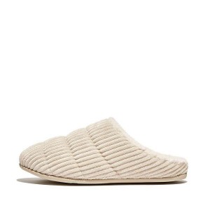 Women's FitFlop Chrissie Biofleece Lined Corduroy Slippers White | 534QPFSVJ