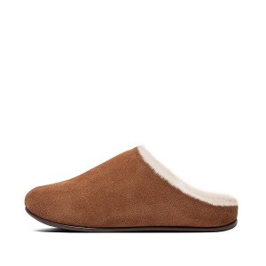 Women's FitFlop Chrissie Shearling Suede Slippers Brown | 963XSQFYU