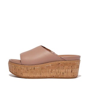 Women's FitFlop Eloise Cork-Wrap Leather Wedge Slides Beige | 871YMEJOD