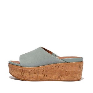 Women's FitFlop Eloise Cork-Wrap Suede Wedge Slides Blue | 128QVNZOM