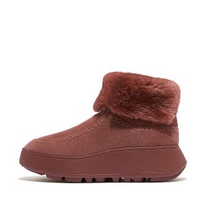 Women's FitFlop F-Mode Double Faced Shearling Flatform Boots Brown | 802FVQSAZ