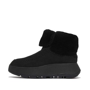 Women's FitFlop F-Mode Double Faced Shearling Flatform Boots Black | 491ESRTWG