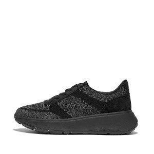 Women's FitFlop F-Mode E01 Knit Flatform Sneakers Black | 320DYFJZW