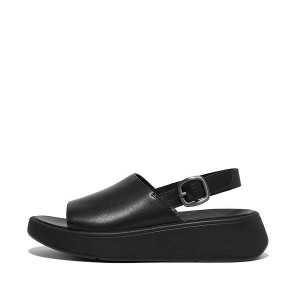 Women's FitFlop F-Mode Leather Flatform Back-Strap Sandals Black | 198JWSZXO