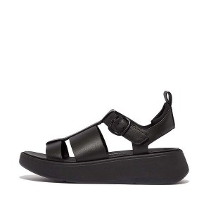 Women's FitFlop F-Mode Leather Flatform Fisherman Sandals Black | 063ZQTIRU