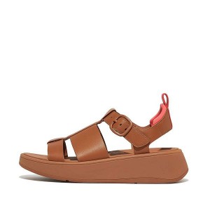 Women's FitFlop F-Mode Leather Flatform Fisherman Sandals Light Brown / Coral | 856SAWVUX