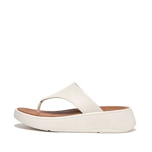 Women's FitFlop F-Mode Leather Flatform Toe-Post Sandals Cream | 687RXUBYT