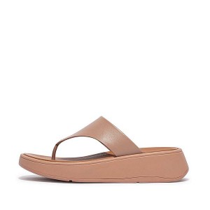 Women's FitFlop F-Mode Leather Flatform Toe-Post Sandals Beige | 713YWBKOF