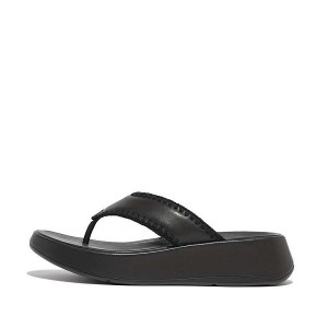 Women's FitFlop F-Mode Leather Flatform Toe-Post Sandals Black | 298VOTPBS