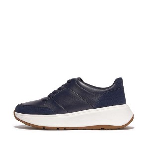 Women's FitFlop F-Mode Leather Suede Flatform Sneakers Navy | 456HTKEGR