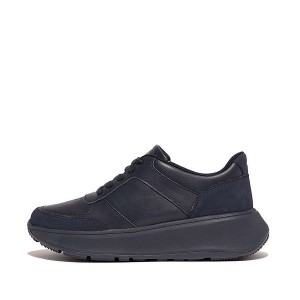 Women's FitFlop F-Mode Leather Suede Flatform Sneakers Navy | 035VPOFLY