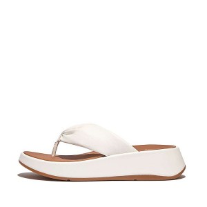 Women's FitFlop F-Mode Leather Twist Flatform Toe-Post Sandals White | 479CEMIBF