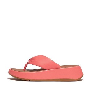 Women's FitFlop F-Mode Leather Twist Flatform Toe-Post Sandals Coral | 078ABMYLC