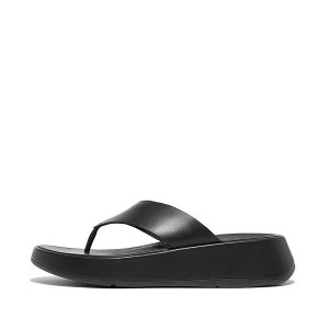 Women's FitFlop F-Mode Luxe Leather Flatform Toe-Post Sandals Black | 206SGYMFJ