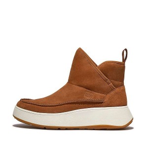 Women's FitFlop F-Mode Nubuck-Mix Flatform Bootie Sneakers Light Brown | 357MPBHIE