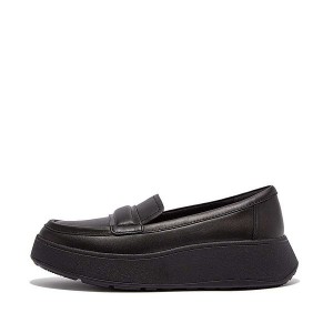 Women's FitFlop F-Mode Padded Detail Leather Flatform Loafers Loafers Black | 390HXJDQP