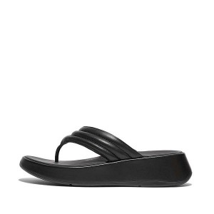 Women's FitFlop F-Mode Padded Leather Flatform Toe-Post Sandals Black | 164COKARP