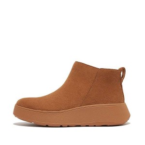 Women's FitFlop F-Mode Suede Flatform Zip Ankle Boots Light Brown | 409POWHFN