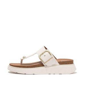 Women's FitFlop Gen-Ff Buckle Leather Toe-Post Sandals White | 598QTRGVJ