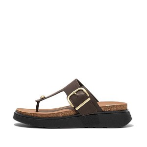 Women's FitFlop Gen-Ff Buckle Leather Toe-Post Sandals Brown | 693JFBMCL