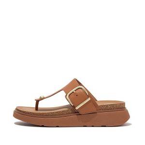 Women's FitFlop Gen-Ff Buckle Leather Toe-Post Sandals Light Brown | 803UXGEKV