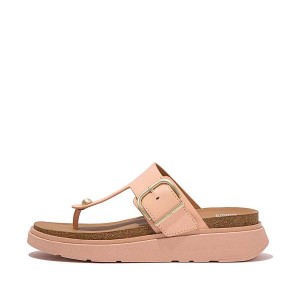 Women's FitFlop Gen-Ff Buckle Leather Toe-Post Sandals Brown / Coral | 862DXAOSI