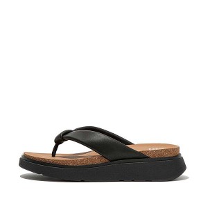 Women's FitFlop Gen-Ff Padded Strap Leather Toe-Post Sandals Black | 360NFDSVO