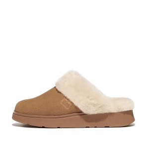 Women's FitFlop Gen-Ff Shearling Collar Suede Slippers Brown | 204NDWLVY