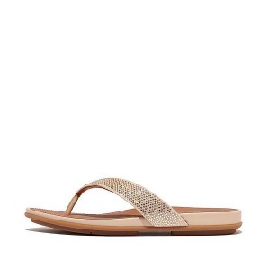 Women's FitFlop Gracie Crystal Flip Flops Grey / Beige | 510EPYXBC