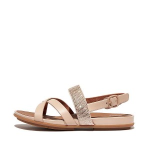 Women's FitFlop Gracie Crystal Leather Strappy Back-Strap Sandals Grey / Beige | 145SFZRPV