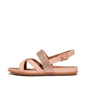 Women's FitFlop Gracie Crystal Leather Strappy Back-Strap Sandals Brown / Coral | 429XTLQPN