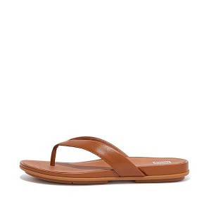 Women's FitFlop Gracie Leather Flip Flops Light Brown | 273DEUVNM