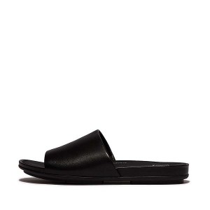 Women's FitFlop Gracie Leather Slides Black | 056XNFWJC